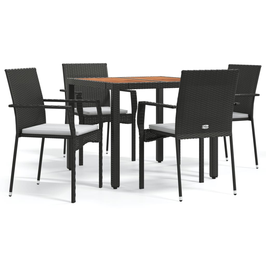 Set da Pranzo da Giardino 5 pz Nero con Cuscini in Polyrattan | homemem39