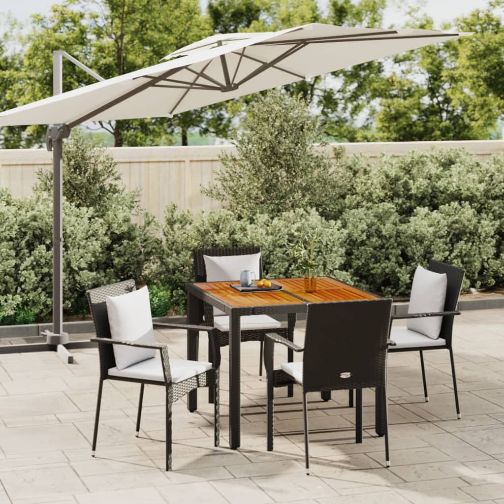 Set da Pranzo da Giardino 5 pz Nero con Cuscini in Polyrattan | homemem39