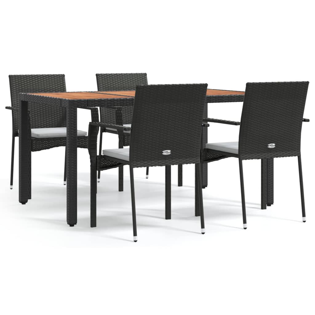 Set da Pranzo da Giardino 5 pz Nero con Cuscini in Polyrattan | homemem39