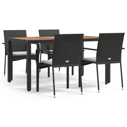 Set da Pranzo da Giardino 5 pz Nero con Cuscini in Polyrattan - homemem39