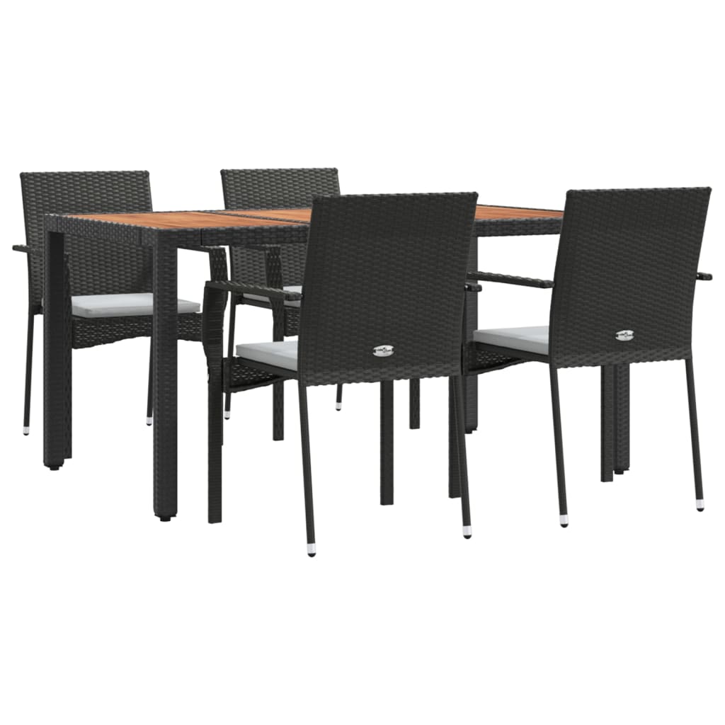 Set da Pranzo da Giardino 5 pz Nero con Cuscini in Polyrattan | homemem39