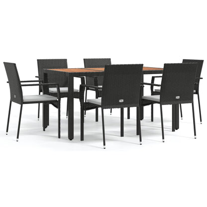 Set da Pranzo da Giardino 7 pz Nero con Cuscini in Polyrattan - homemem39