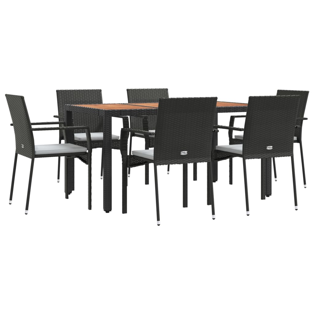 Set da Pranzo da Giardino 7 pz Nero con Cuscini in Polyrattan | homemem39