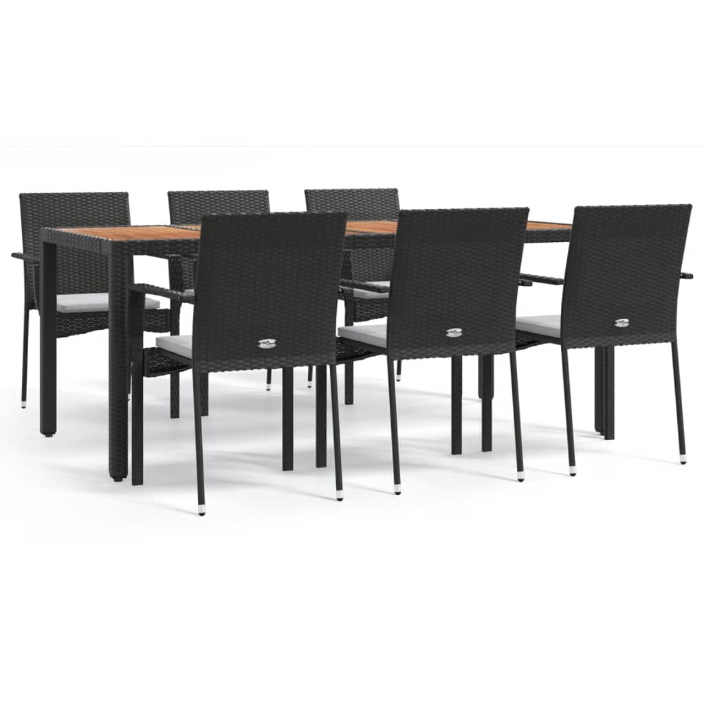Set da Pranzo da Giardino 7 pz Nero con Cuscini in Polyrattan | homemem39