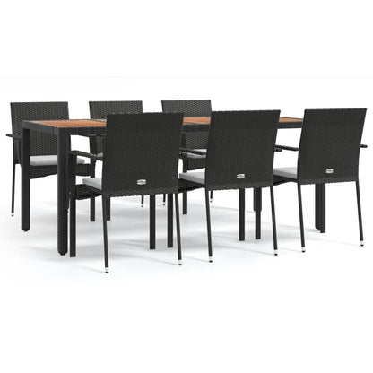 Set da Pranzo da Giardino 7 pz Nero con Cuscini in Polyrattan | homemem39