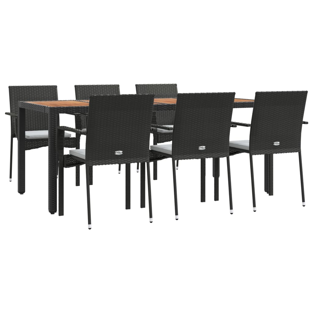 Set da Pranzo da Giardino 7 pz Nero con Cuscini in Polyrattan | homemem39