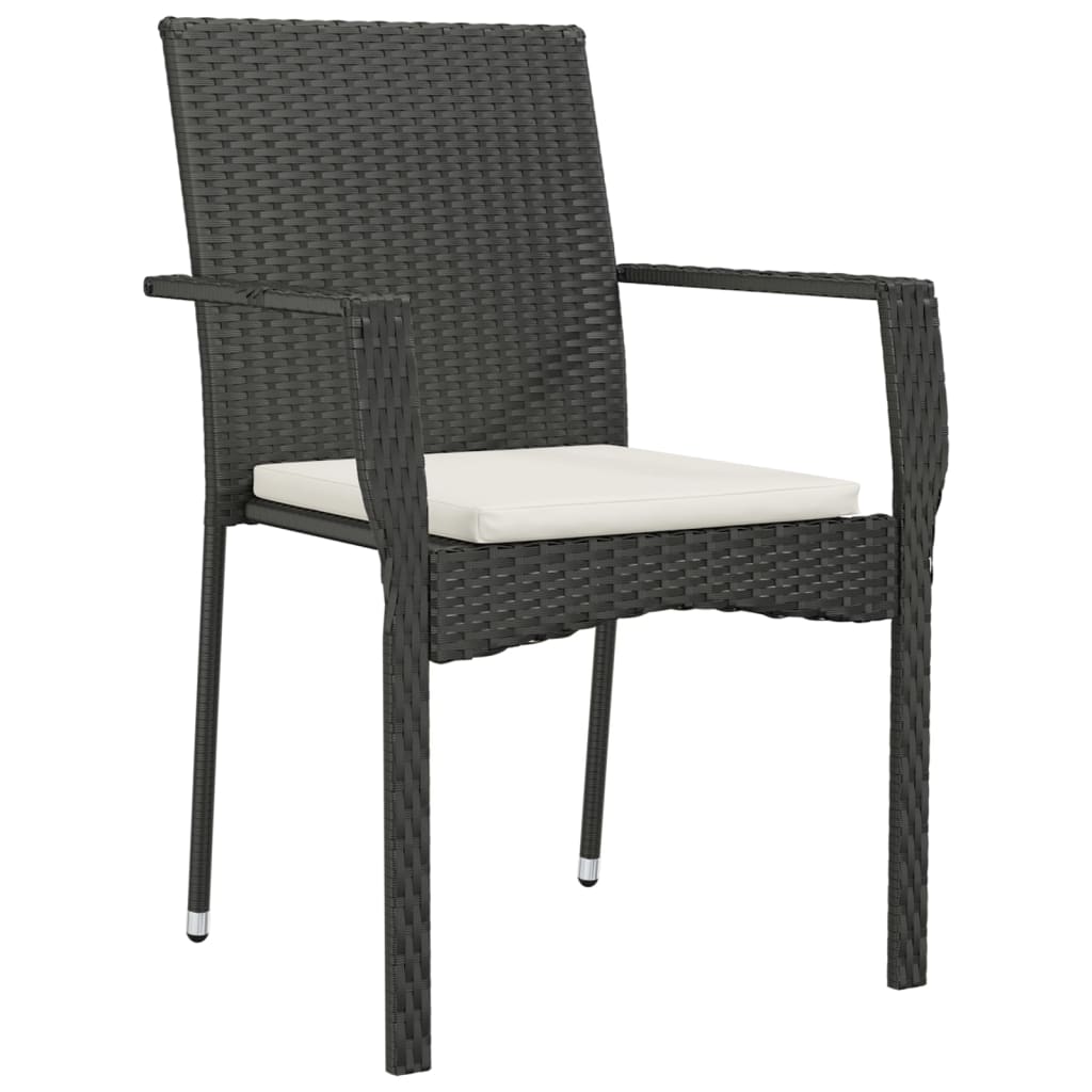 Set da Pranzo da Giardino 7 pz Nero con Cuscini in Polyrattan | homemem39