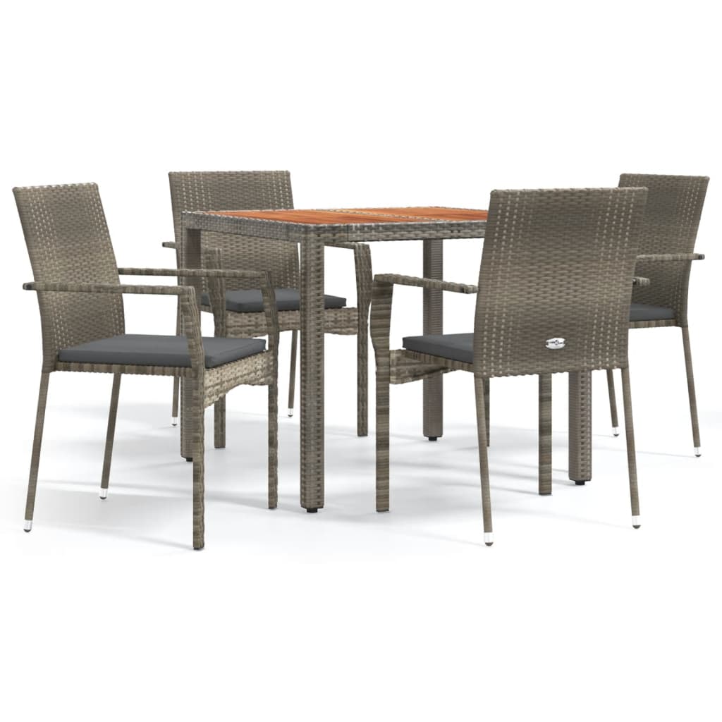 Set da Pranzo da Giardino 5 pz con Cuscini in Polyrattan Grigio - homemem39