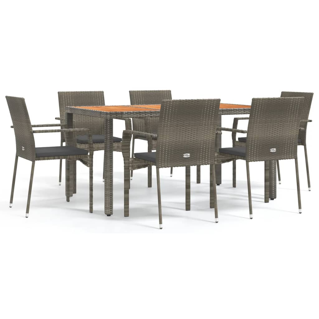 Set da Pranzo da Giardino 7 pz con Cuscini in Polyrattan Grigio - homemem39