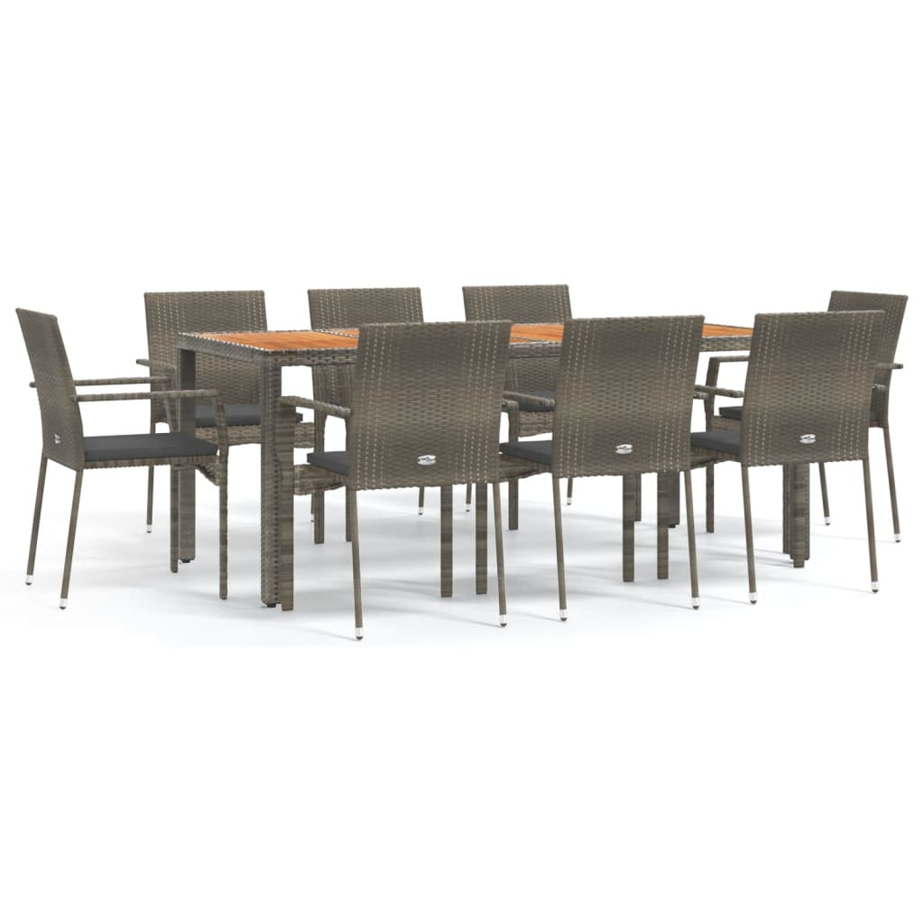 Set da Pranzo da Giardino 9 pz con Cuscini in Polyrattan Grigio | homemem39