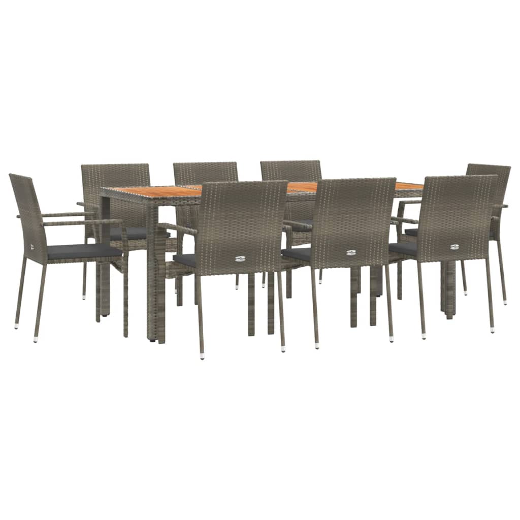 Set da Pranzo da Giardino 9 pz con Cuscini in Polyrattan Grigio | homemem39