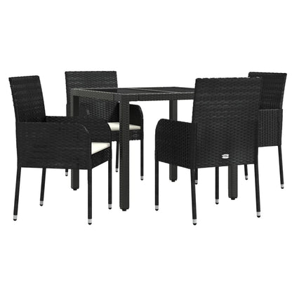Set da Pranzo da Giardino 5 pz Nero con Cuscini in Polyrattan | homemem39