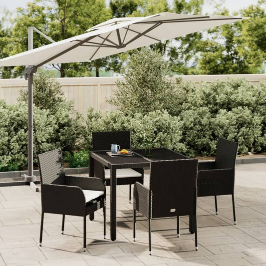 Set da Pranzo da Giardino 5 pz Nero con Cuscini in Polyrattan | homemem39