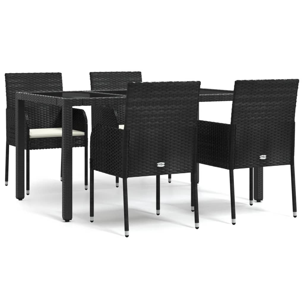 Set da Pranzo da Giardino 5 pz Nero con Cuscini in Polyrattan