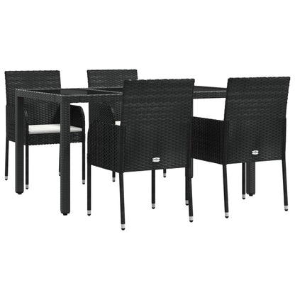 Set da Pranzo da Giardino 5 pz Nero con Cuscini in Polyrattan - homemem39