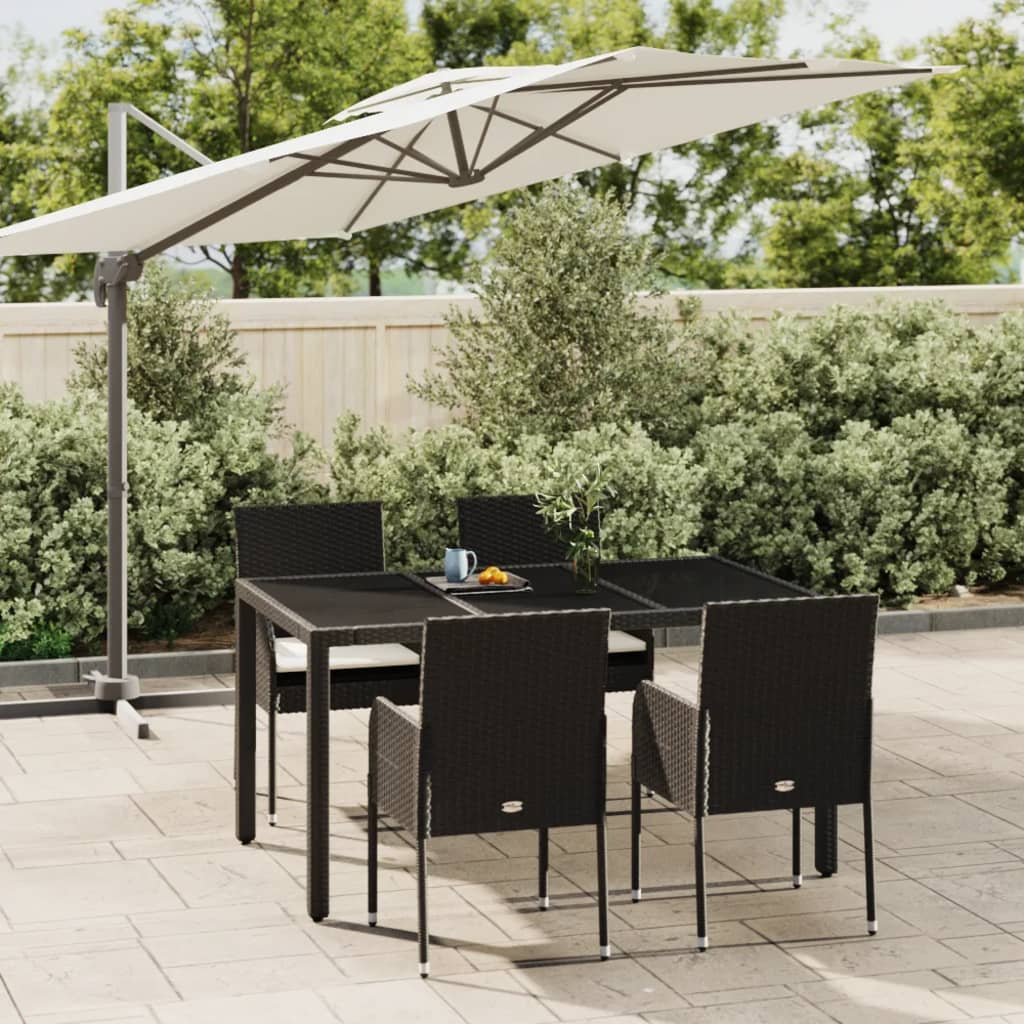 Set da Pranzo da Giardino 5 pz Nero con Cuscini in Polyrattan - homemem39