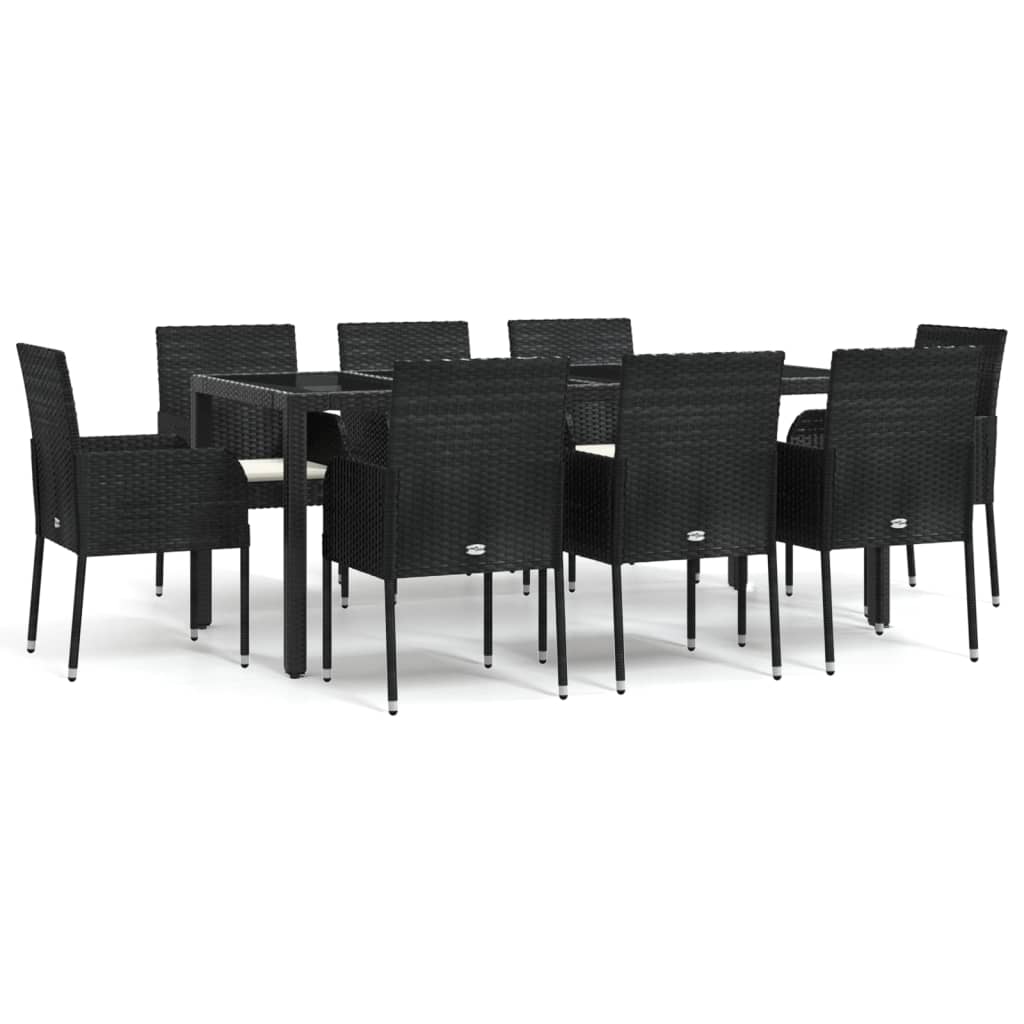 Set da Pranzo da Giardino 9 pz con Cuscini Nero in Polyrattan | homemem39