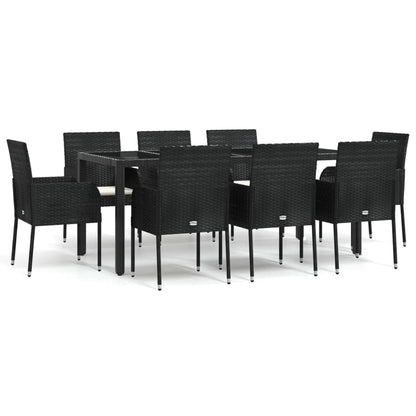 Set da Pranzo da Giardino 9 pz con Cuscini Nero in Polyrattan - homemem39