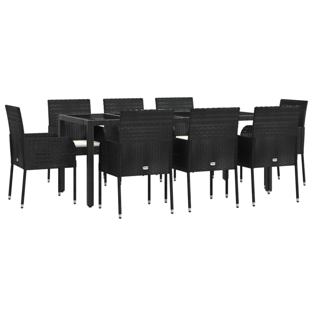 Set da Pranzo da Giardino 9 pz con Cuscini Nero in Polyrattan - homemem39