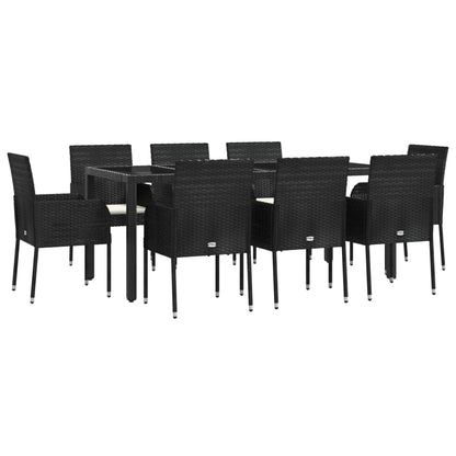 Set da Pranzo da Giardino 9 pz con Cuscini Nero in Polyrattan - homemem39