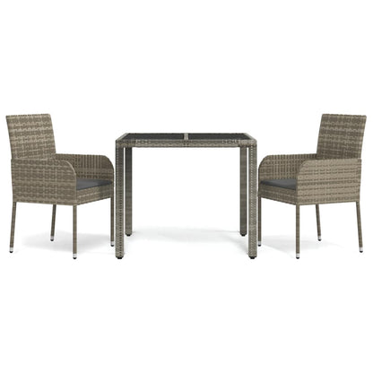 Set da Pranzo da Giardino 3 pz con Cuscini in Polyrattan Grigio - homemem39