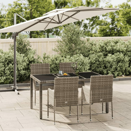 Set da Pranzo da Giardino 5 pz con Cuscini in Polyrattan Grigio - homemem39
