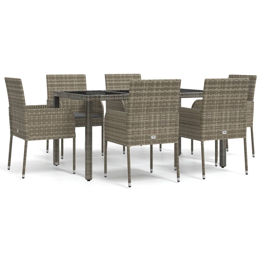 Set da Pranzo da Giardino 7 pz con Cuscini in Polyrattan Grigio | homemem39
