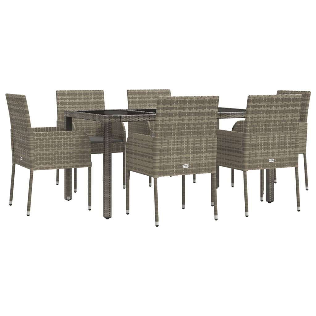 Set da Pranzo da Giardino 7 pz con Cuscini in Polyrattan Grigio - homemem39