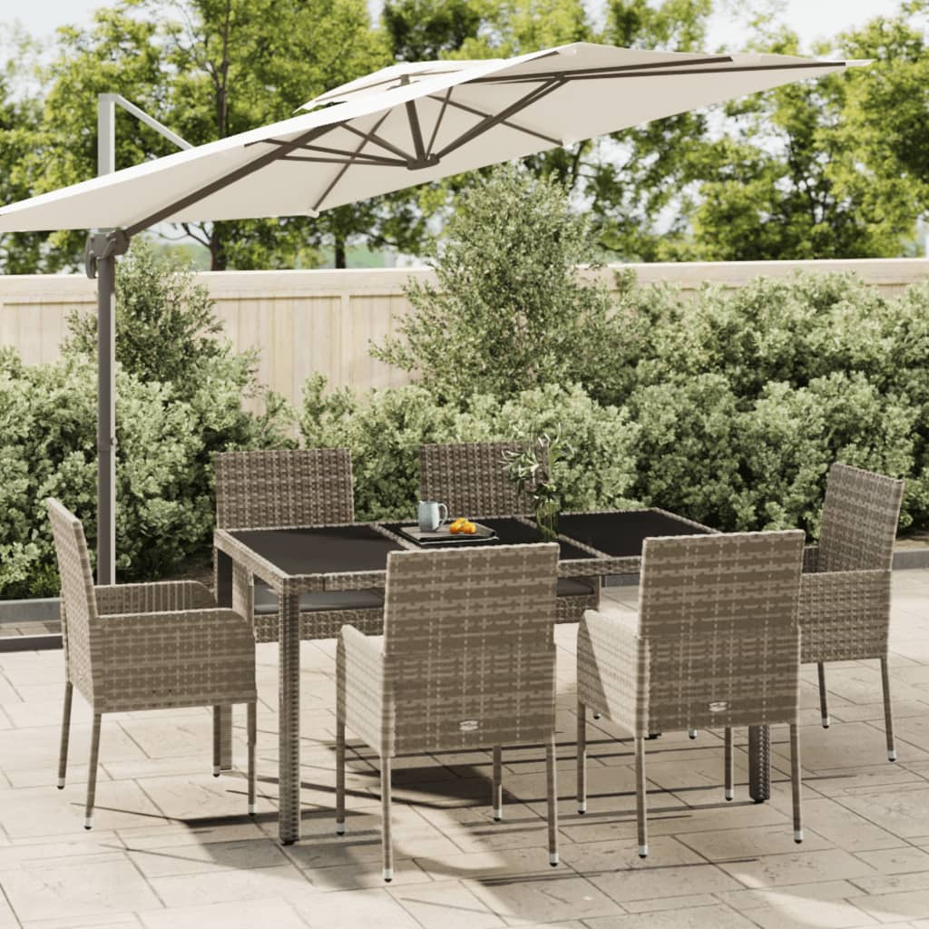 Set da Pranzo da Giardino 7 pz con Cuscini in Polyrattan Grigio | homemem39