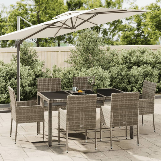 Set da Pranzo da Giardino 7 pz con Cuscini in Polyrattan Grigio - homemem39