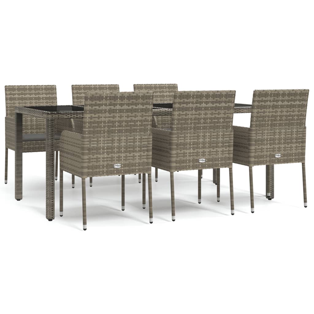 Set da Pranzo da Giardino 7 pz con Cuscini in Polyrattan Grigio - homemem39