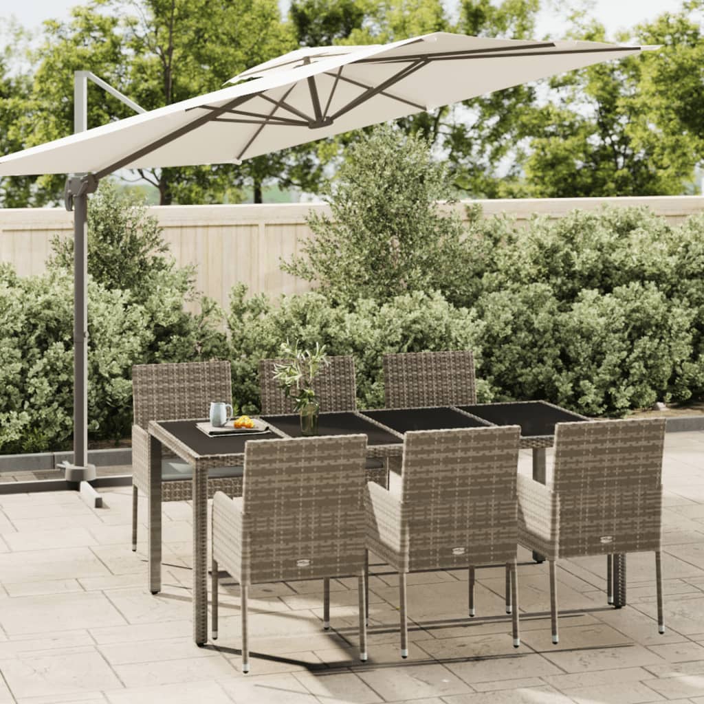 Set da Pranzo da Giardino 7 pz con Cuscini in Polyrattan Grigio | homemem39