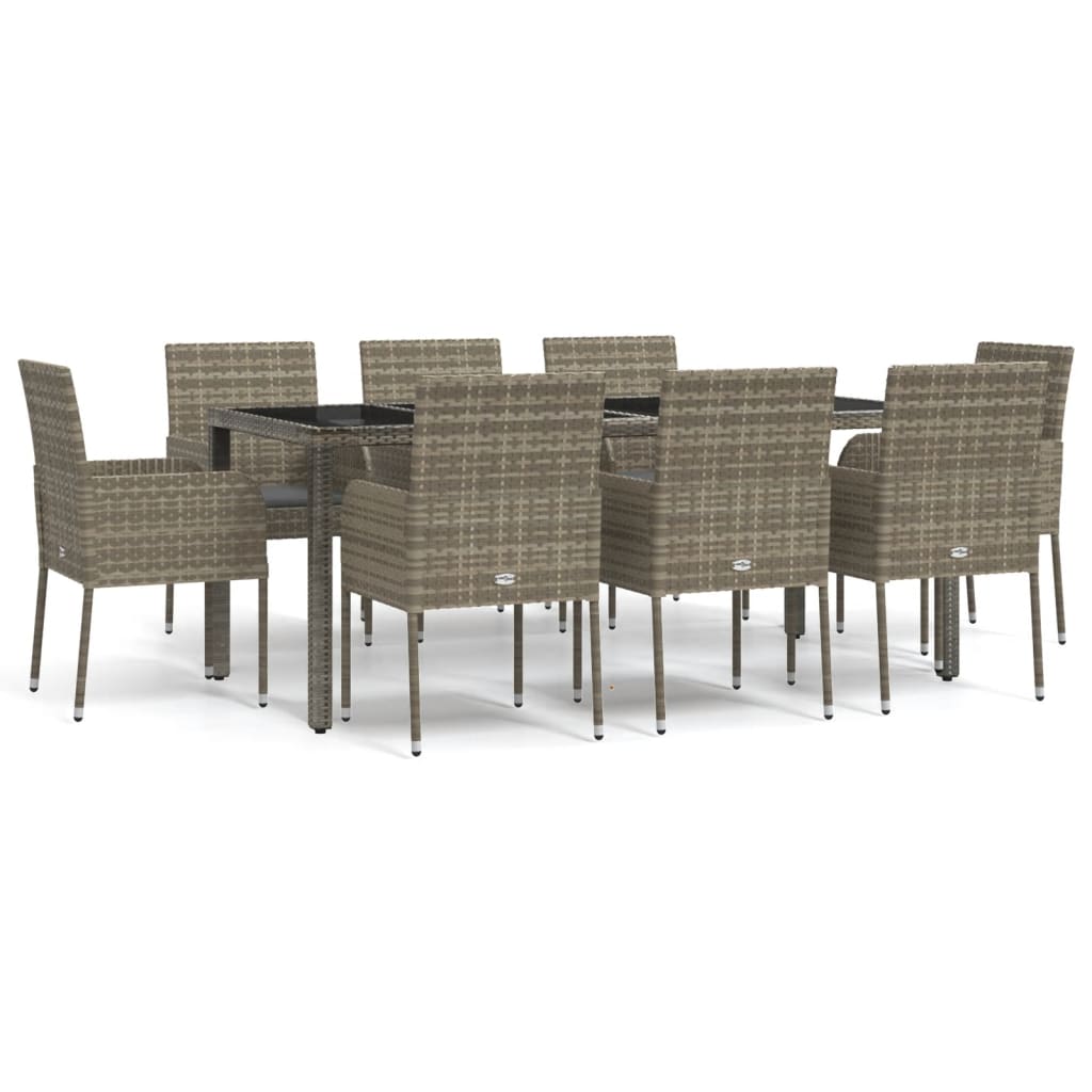 Set da Pranzo da Giardino 9 pz con Cuscini in Polyrattan Grigio - homemem39
