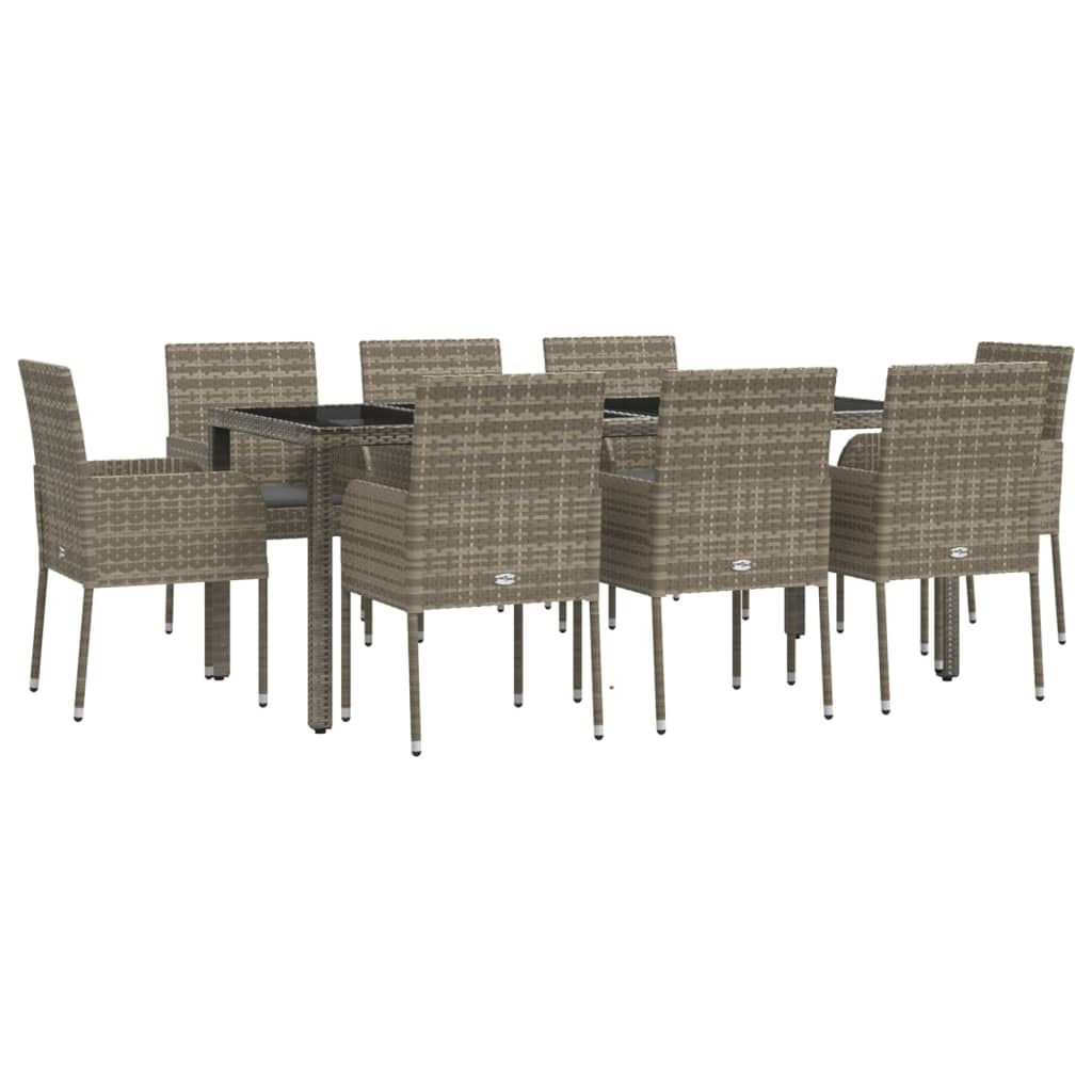 Set da Pranzo da Giardino 9 pz con Cuscini in Polyrattan Grigio - homemem39