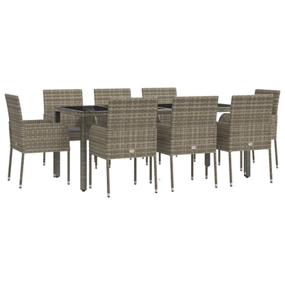 Set da Pranzo da Giardino 9 pz con Cuscini in Polyrattan Grigio - homemem39