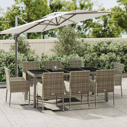 Set da Pranzo da Giardino 9 pz con Cuscini in Polyrattan Grigio | homemem39