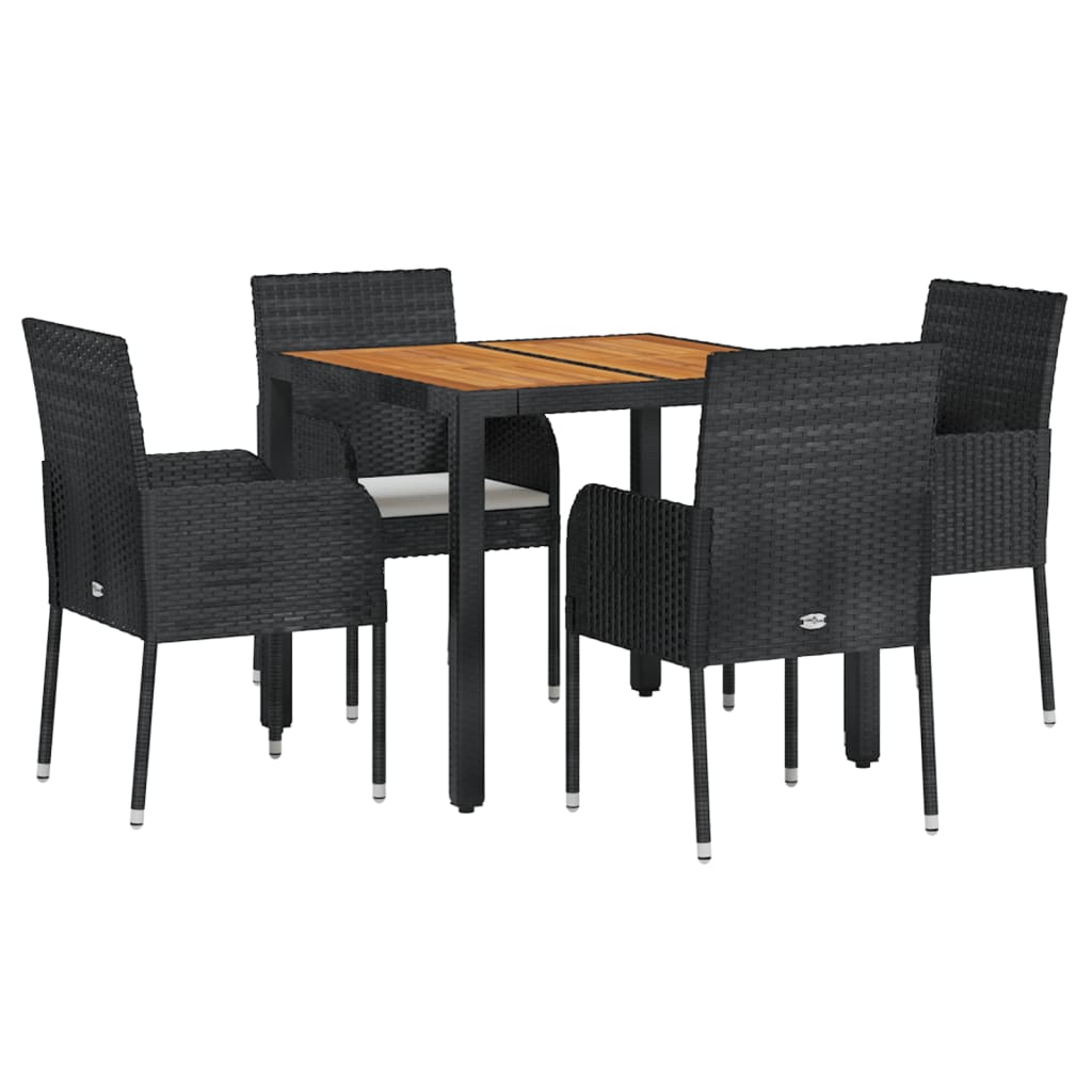 Set da Pranzo da Giardino 5 pz Nero con Cuscini in Polyrattan - homemem39