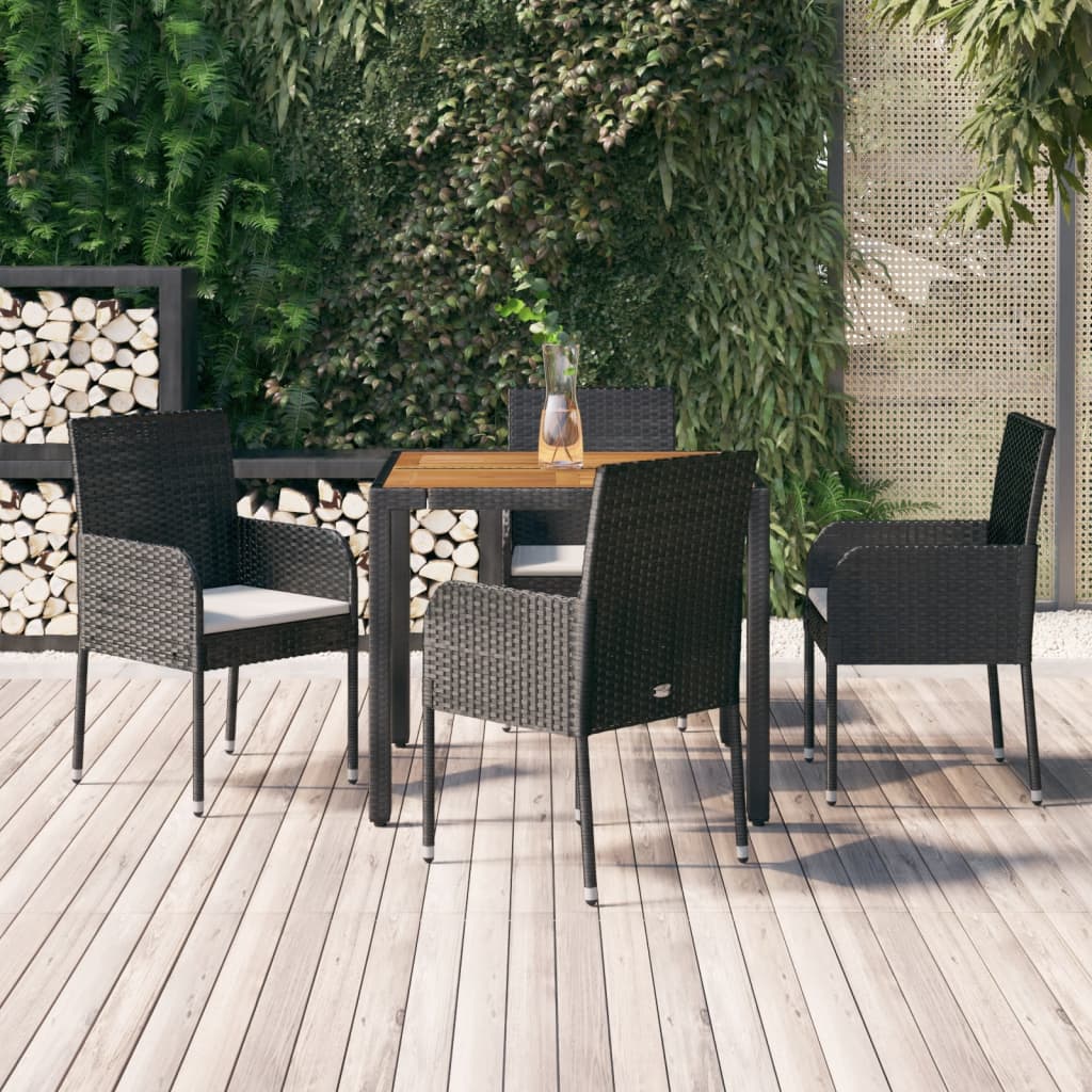 Set da Pranzo da Giardino 5 pz Nero con Cuscini in Polyrattan - homemem39
