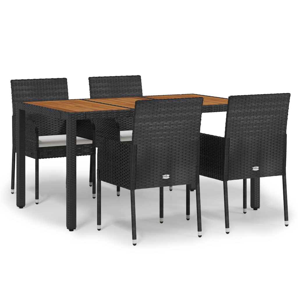 Set da Pranzo da Giardino 5 pz Nero con Cuscini in Polyrattan | homemem39