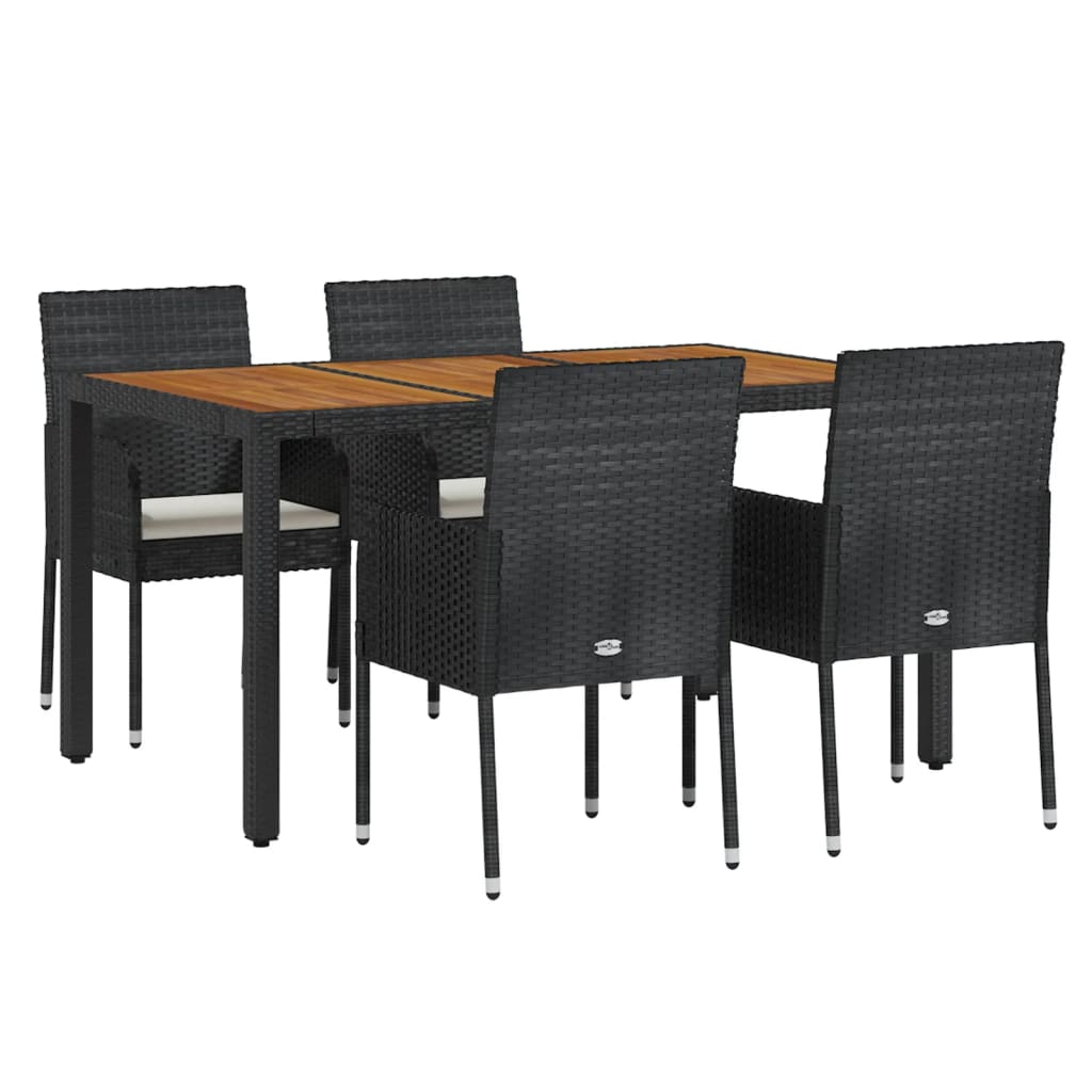 Set da Pranzo da Giardino 5 pz Nero con Cuscini in Polyrattan - homemem39