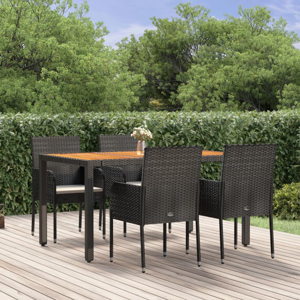 Set da Pranzo da Giardino 5 pz Nero con Cuscini in Polyrattan - homemem39