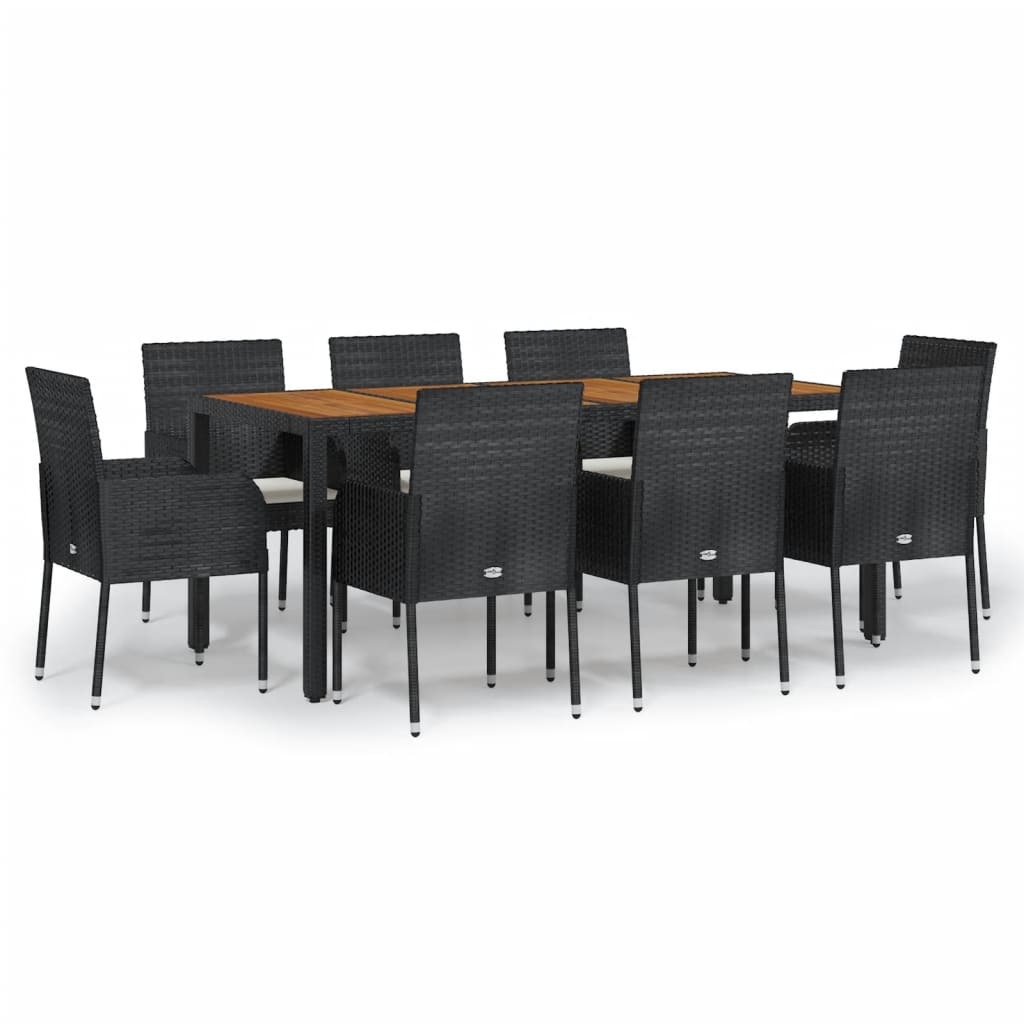 Set da Pranzo da Giardino 9 pz con Cuscini Nero in Polyrattan | homemem39