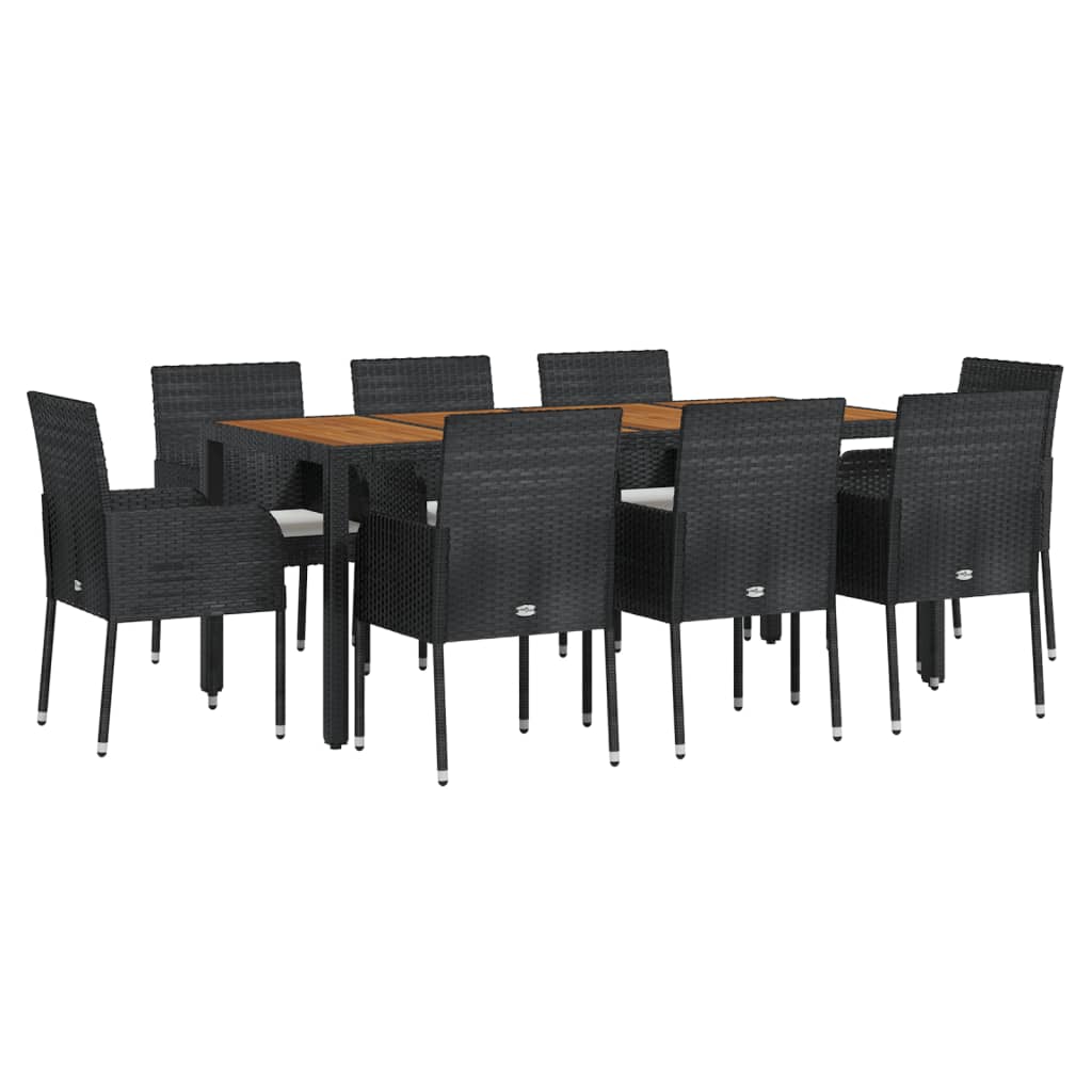 Set da Pranzo da Giardino 9 pz con Cuscini Nero in Polyrattan | homemem39