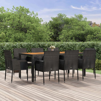Set da Pranzo da Giardino 9 pz con Cuscini Nero in Polyrattan | homemem39