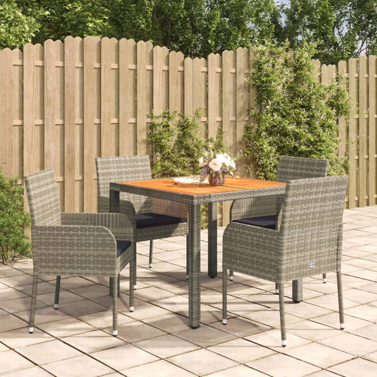 Set da Pranzo da Giardino 5 pz con Cuscini in Polyrattan Grigio - homemem39