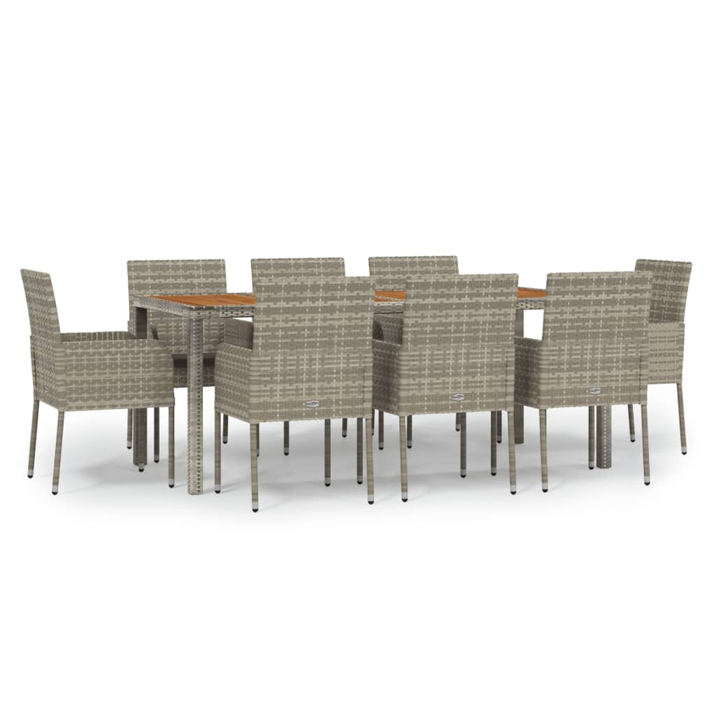 Set da Pranzo da Giardino 9 pz con Cuscini in Polyrattan Grigio | homemem39