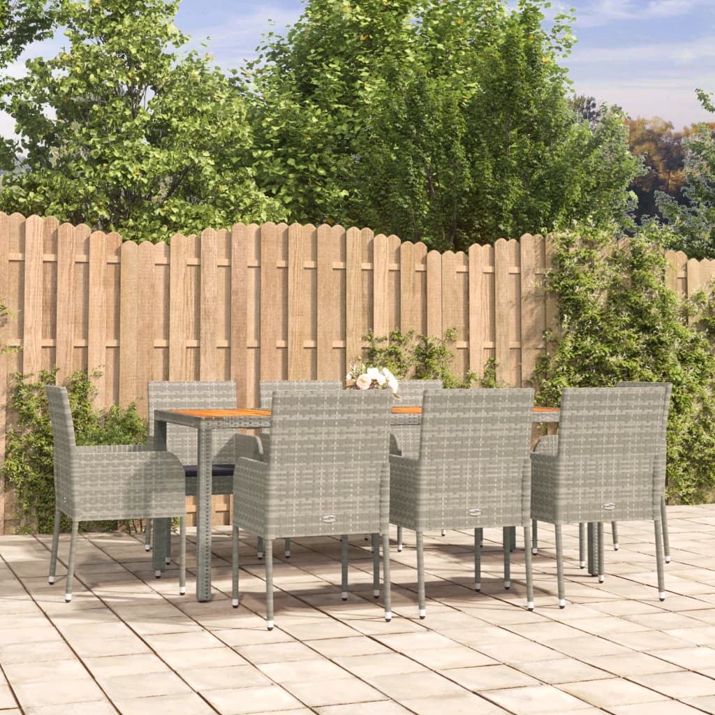 Set da Pranzo da Giardino 9 pz con Cuscini in Polyrattan Grigio | homemem39