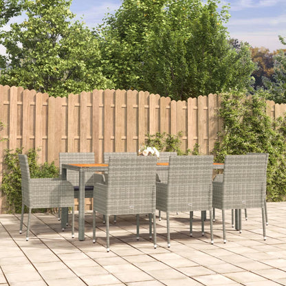 Set da Pranzo da Giardino 9 pz con Cuscini in Polyrattan Grigio | homemem39