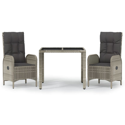 Set da Pranzo da Giardino 3 pz con Cuscini in Polyrattan Grigio - homemem39