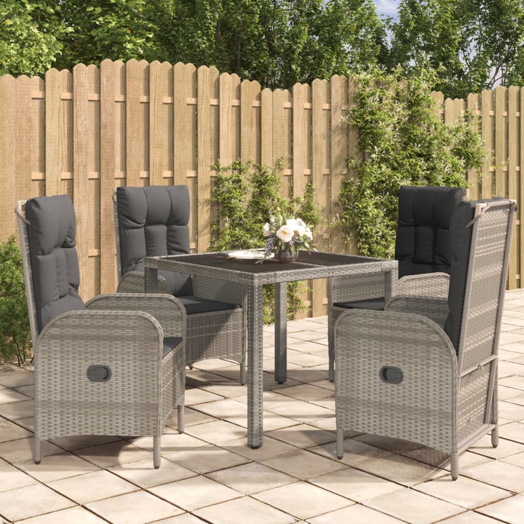 Set da Pranzo da Giardino 5 pz con Cuscini in Polyrattan Grigio - homemem39